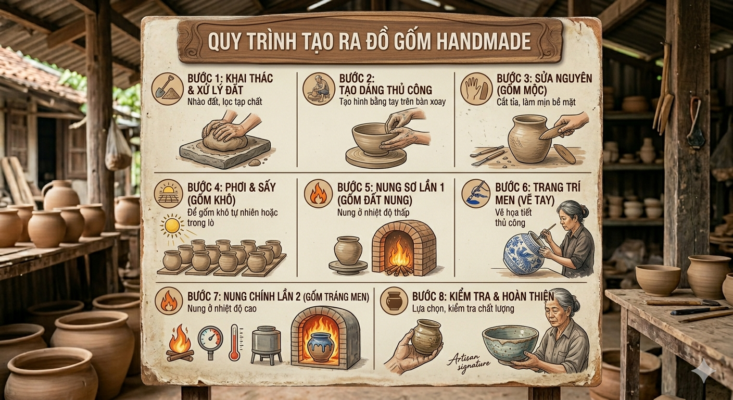 quy trình tạo ra đồ gốm handmade