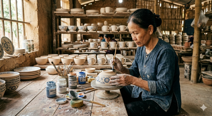 trang trí men trong quy trình làm gốm thủ công