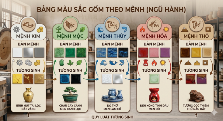 Bảng màu sắc gốm theo mệnh.