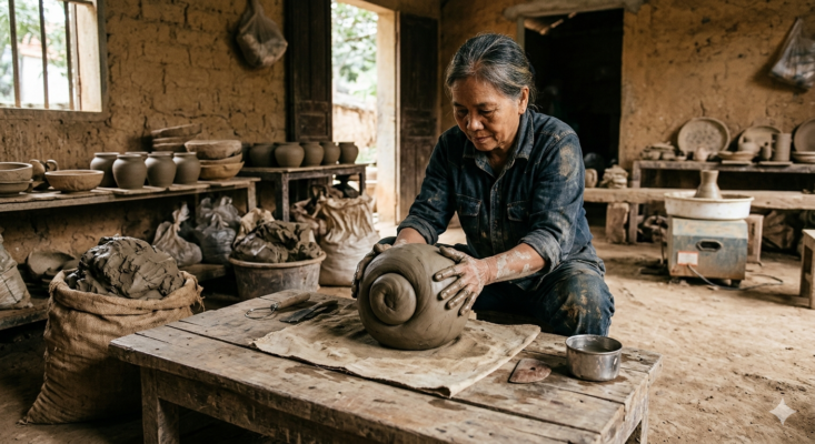 chuẩn bị đất sét trong quy trình làm gốm